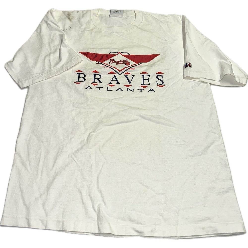 Logo Athletic LA Vintage Atlanta Braves Embroidered T-Shirt Men's‎ L White MLB